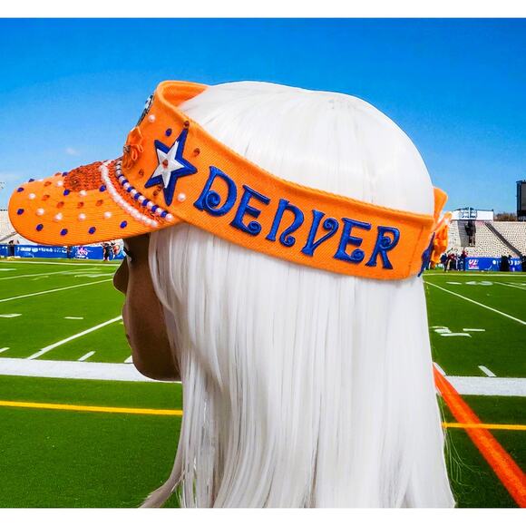 Visor Hat "Denver Broncos" Custom Made Orange and Blue Visor Cap - Picture 3 of 6